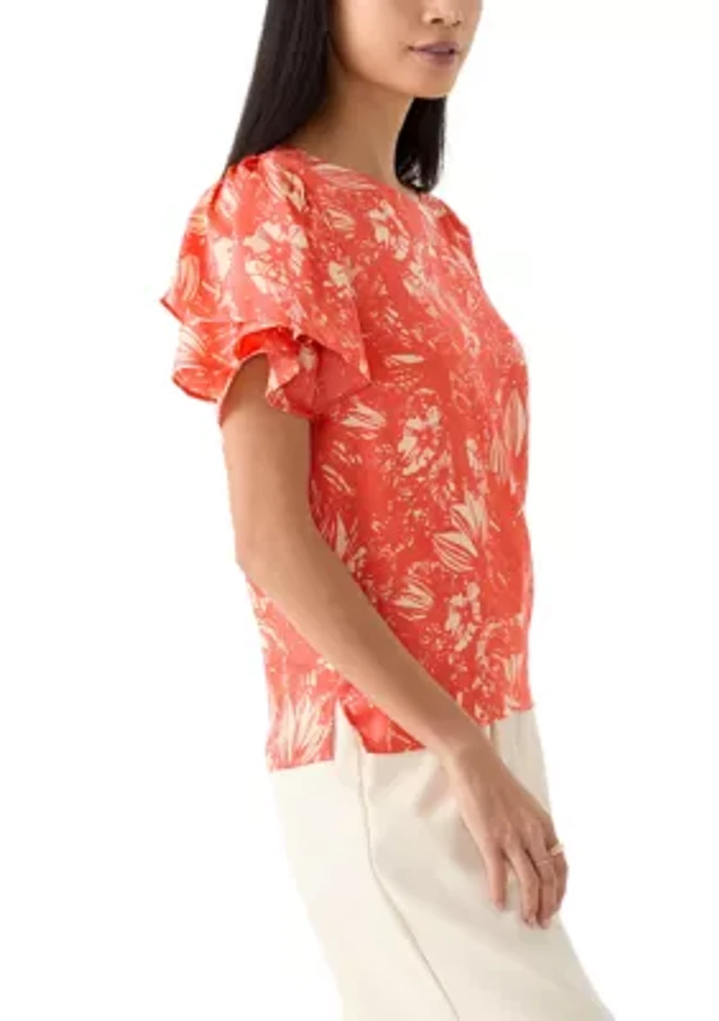 Petite Printed Layered Sleeve Blouse