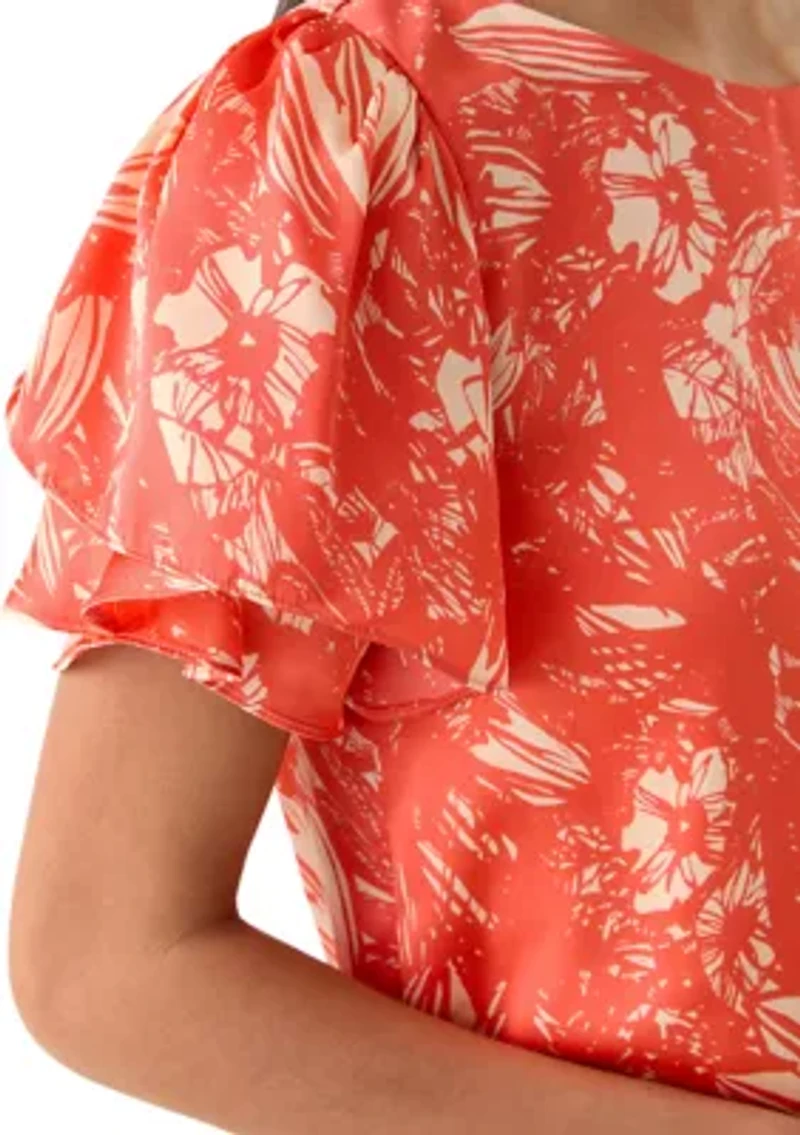 Petite Printed Layered Sleeve Blouse