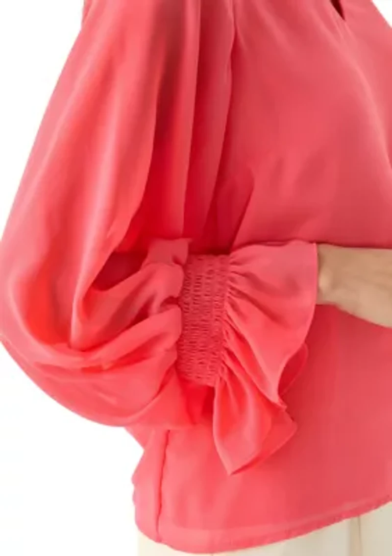 Petite Smocked Blouson Sleeve Top