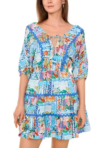 Petite Elbow Sleeve Scenic Mini Dress
