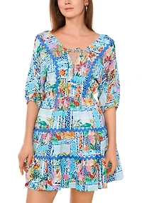 Petite Elbow Sleeve Scenic Mini Dress