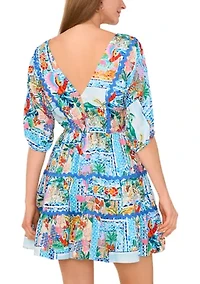Petite Elbow Sleeve Scenic Mini Dress