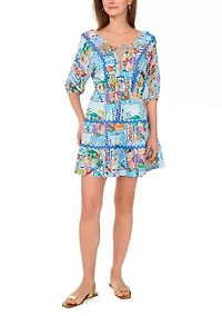 Petite Elbow Sleeve Scenic Mini Dress