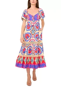 Petite Puff Sleeve Printed Maxi Dress