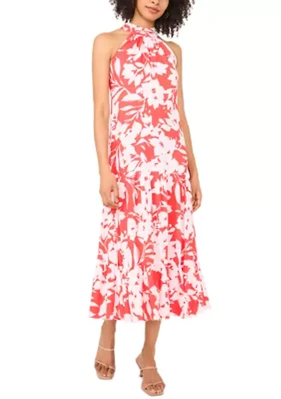 Petite Sleeveless Halter Tie Back Dress