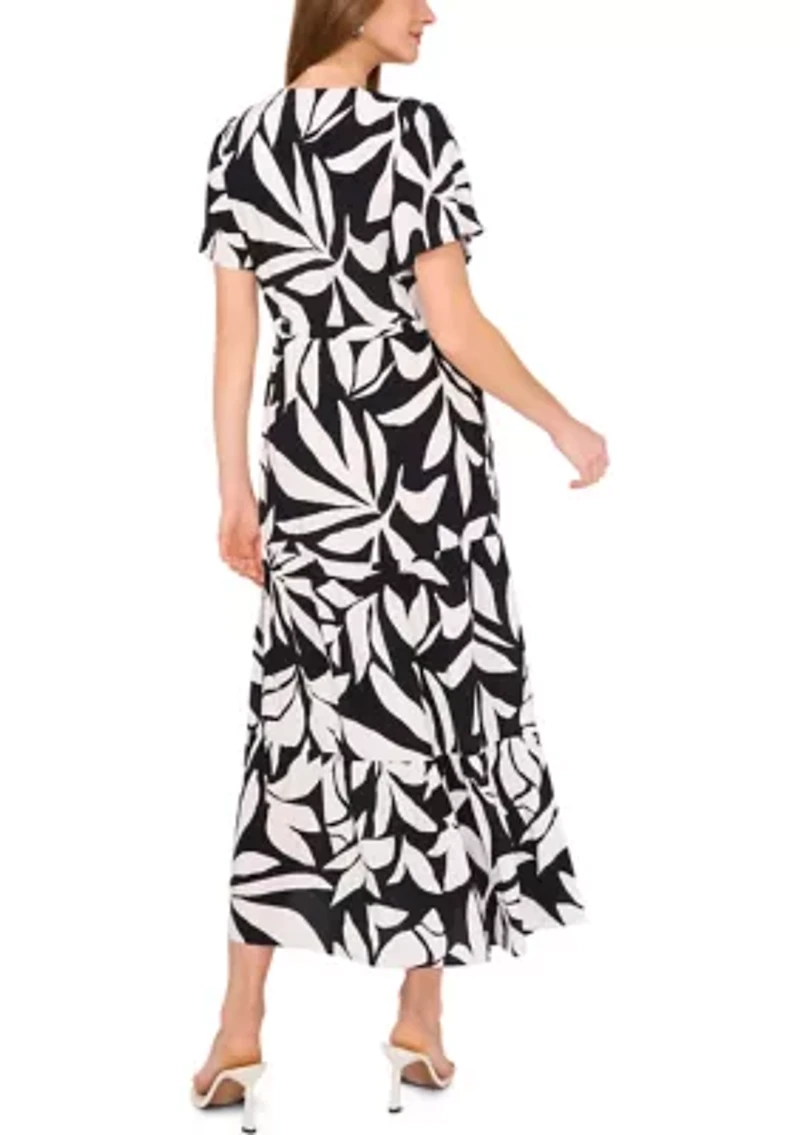 Petite Flutter Sleeve Tie Waist Dress