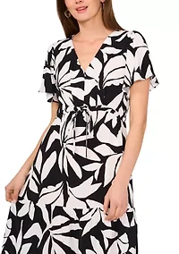 Petite Flutter Sleeve Tie Waist Dress
