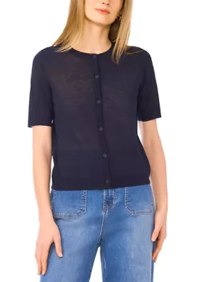 Petite Short Sleeve Button Front Cardigan