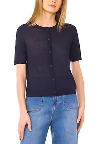 Petite Short Sleeve Button Front Cardigan