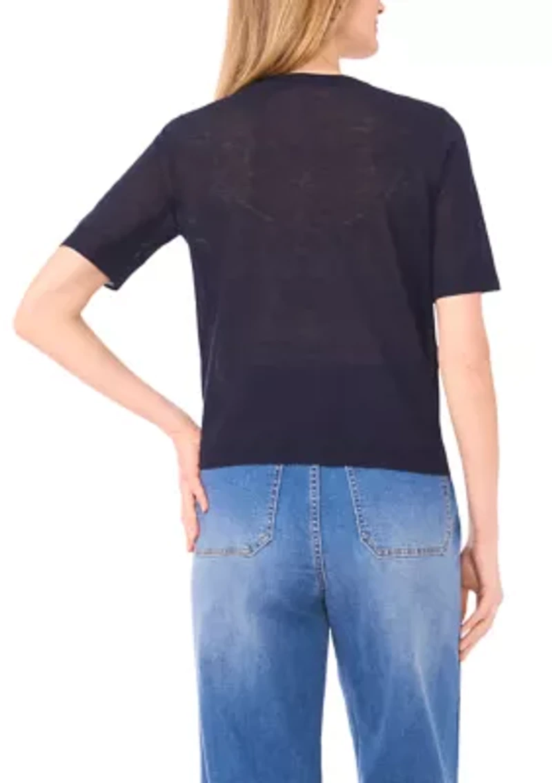 Petite Short Sleeve Button Front Cardigan