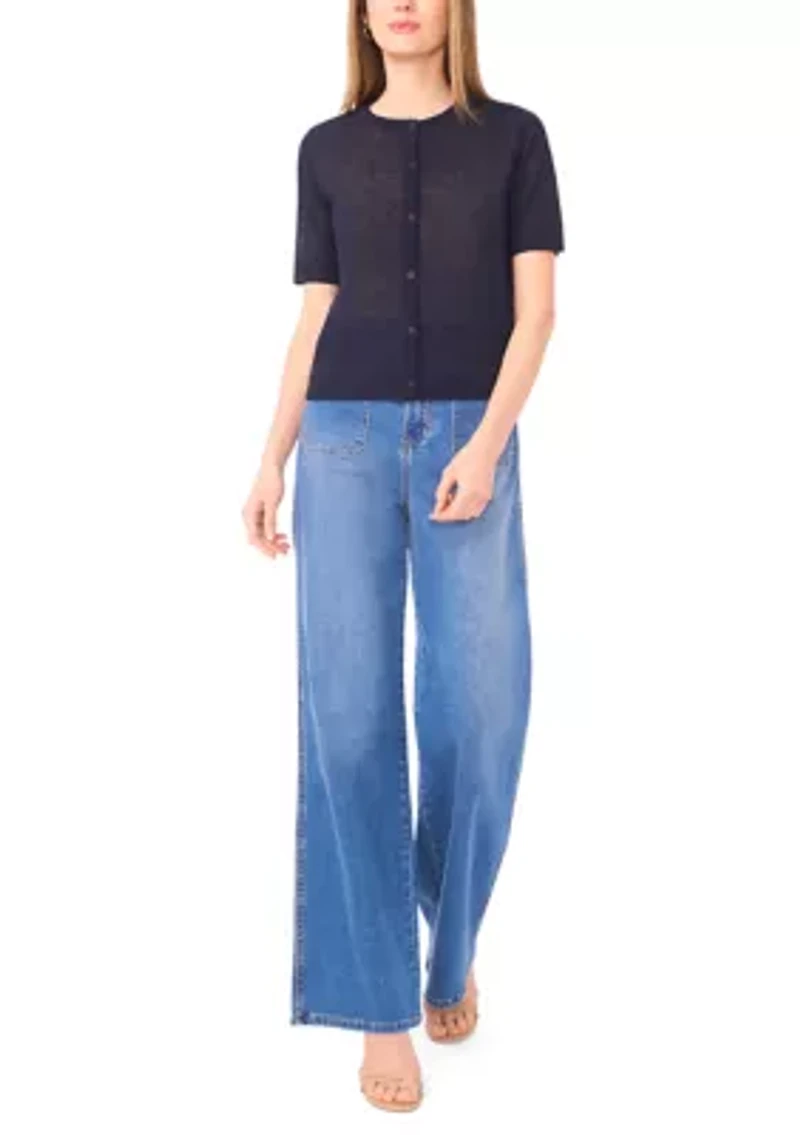 Petite Short Sleeve Button Front Cardigan