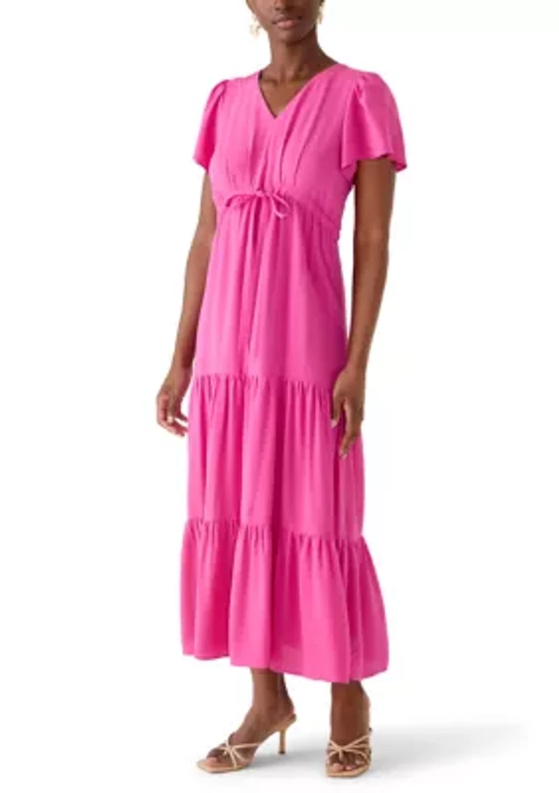 Petite Challis Short Sleeve Midi Dress