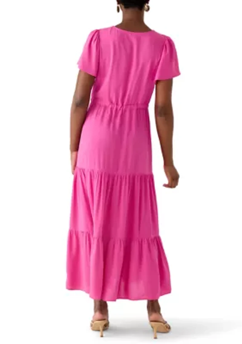 Petite Challis Short Sleeve Midi Dress