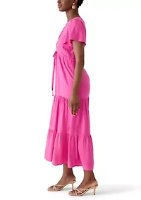 Petite Challis Short Sleeve Midi Dress