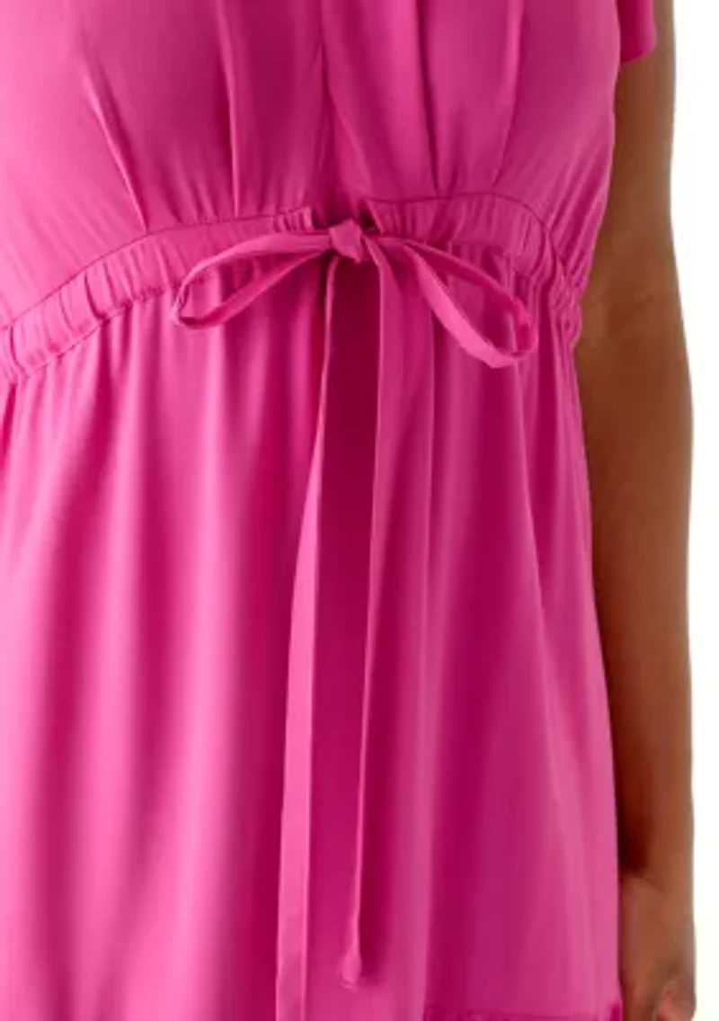 Petite Challis Short Sleeve Midi Dress