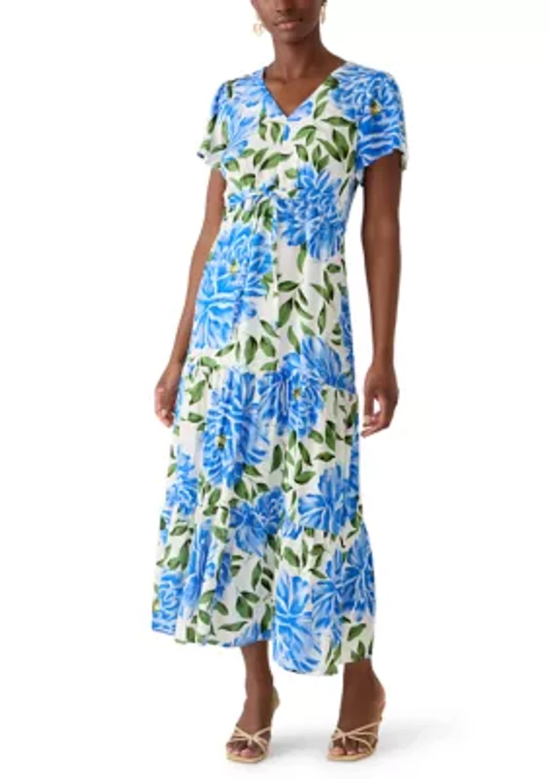 Petite Challis Short Sleeve Midi Dress