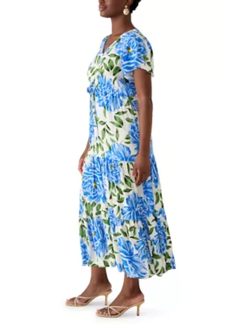 Petite Challis Short Sleeve Midi Dress