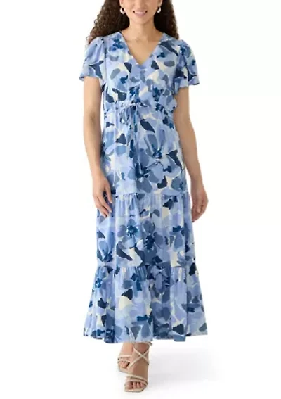 Petite Challis Short Sleeve Midi Dress