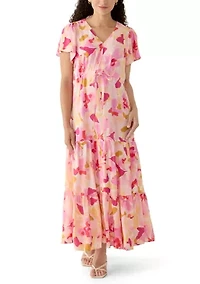 Petite Challis Short Sleeve Midi Dress