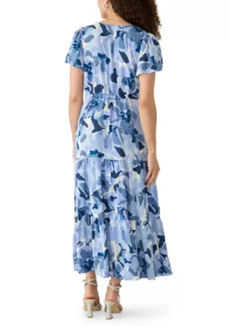 Petite Challis Short Sleeve Midi Dress