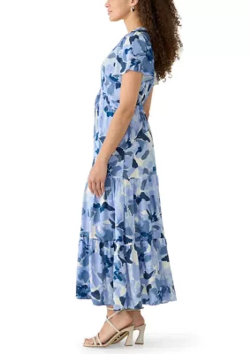 Petite Challis Short Sleeve Midi Dress