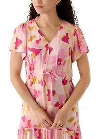 Petite Challis Short Sleeve Midi Dress