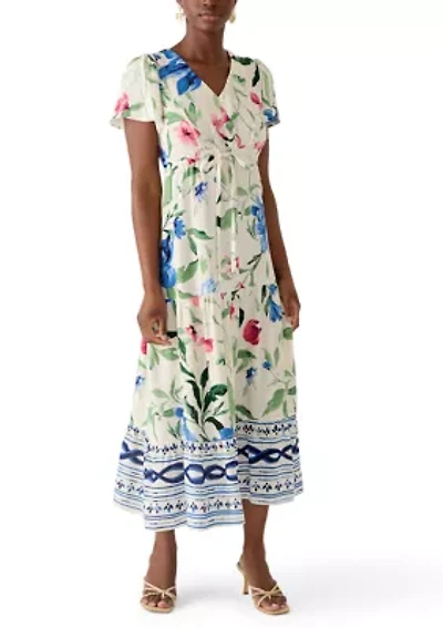 Petite Challis Short Sleeve Midi Dress