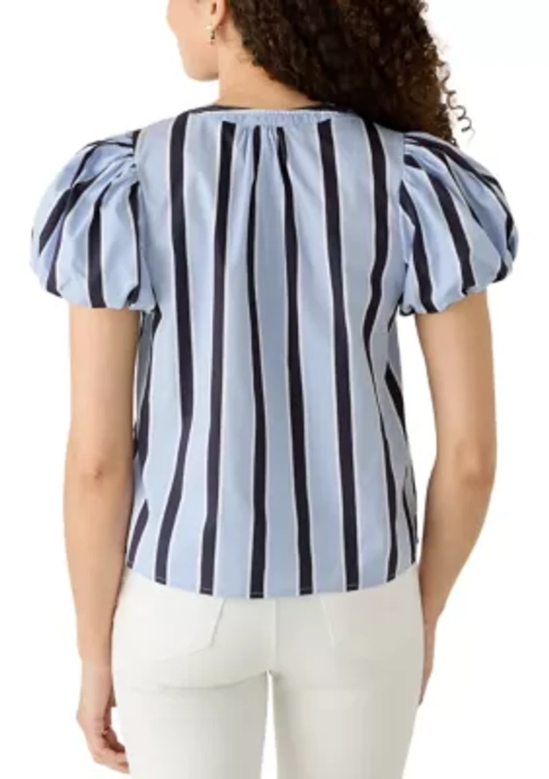 Petite Short Bubble Sleeve Split Neck Shirt
