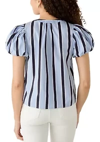 Petite Short Bubble Sleeve Split Neck Shirt