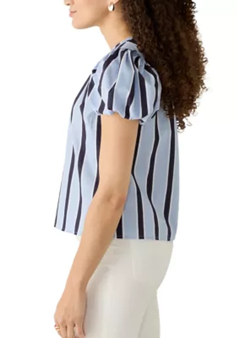 Petite Short Bubble Sleeve Split Neck Shirt
