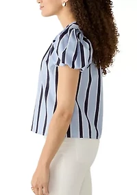 Petite Short Bubble Sleeve Split Neck Shirt