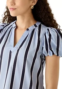 Petite Short Bubble Sleeve Split Neck Shirt