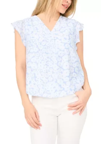 Petite V-Neck Flutter Sleeve Blouse