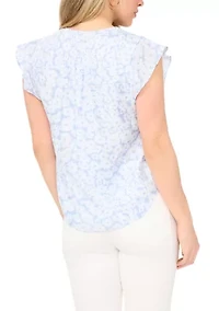 Petite V-Neck Flutter Sleeve Blouse