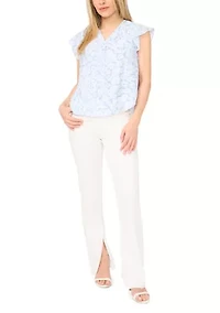 Petite V-Neck Flutter Sleeve Blouse