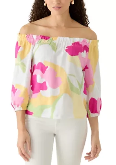 Petite Printed Off the Shoulder Fashion Top