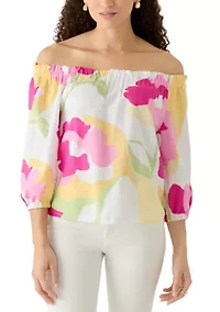 Petite Printed Off the Shoulder Fashion Top