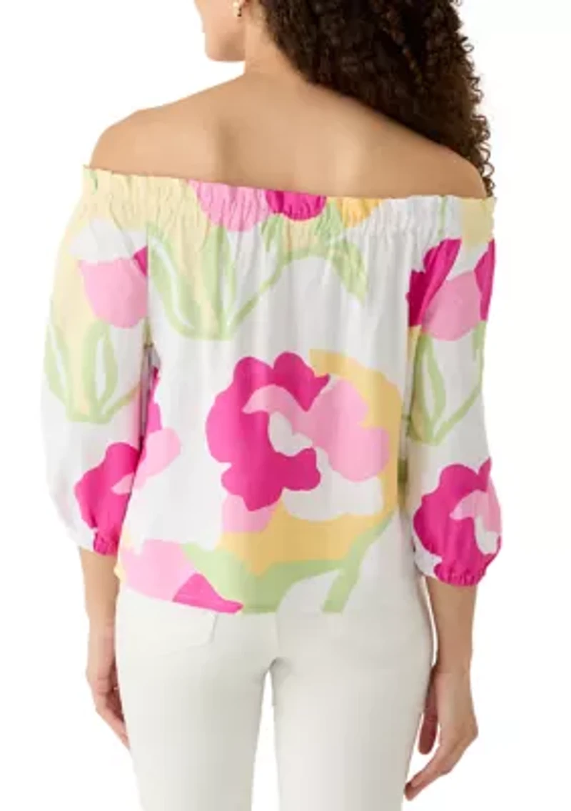 Petite Printed Off the Shoulder Fashion Top