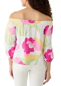 Petite Printed Off the Shoulder Fashion Top
