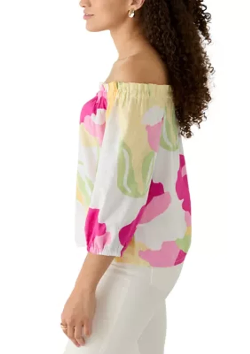 Petite Printed Off the Shoulder Fashion Top