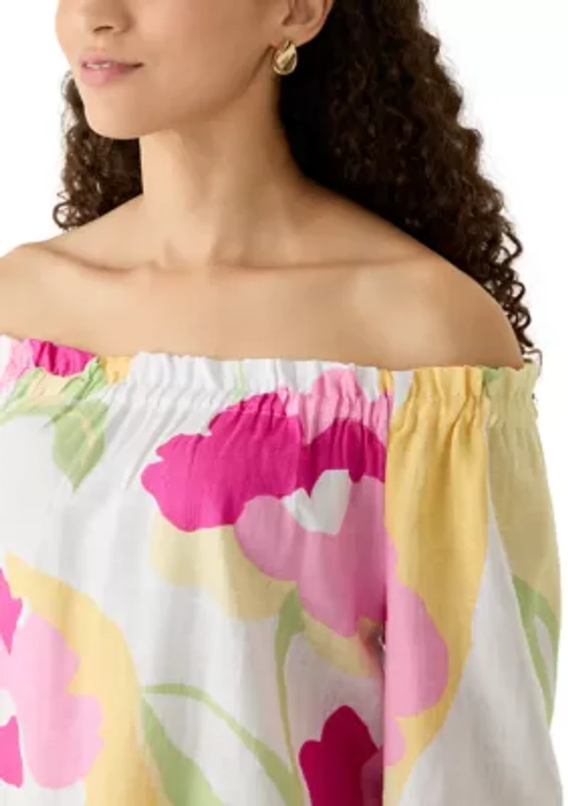 Petite Printed Off the Shoulder Fashion Top