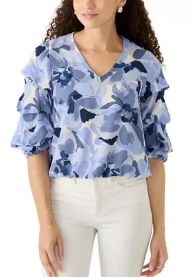 Petite V-Neck Cha Sleeve Blouse