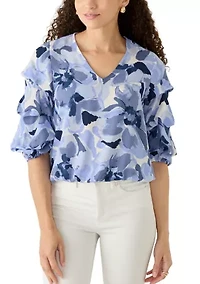 Petite V-Neck Cha Sleeve Blouse