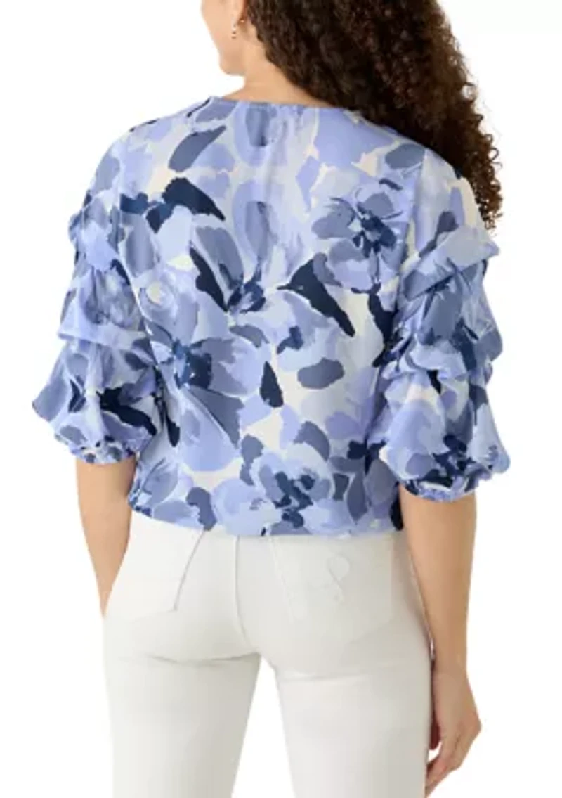 Petite V-Neck Cha Sleeve Blouse