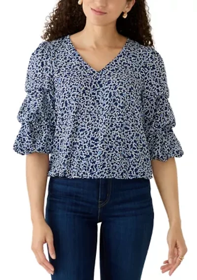 Petite V-Neck Cha Sleeve Blouse