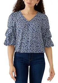 Petite V-Neck Cha Sleeve Blouse