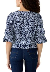 Petite V-Neck Cha Sleeve Blouse