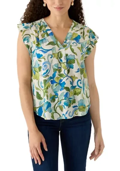 Petite V-Neck Flutter Blouse