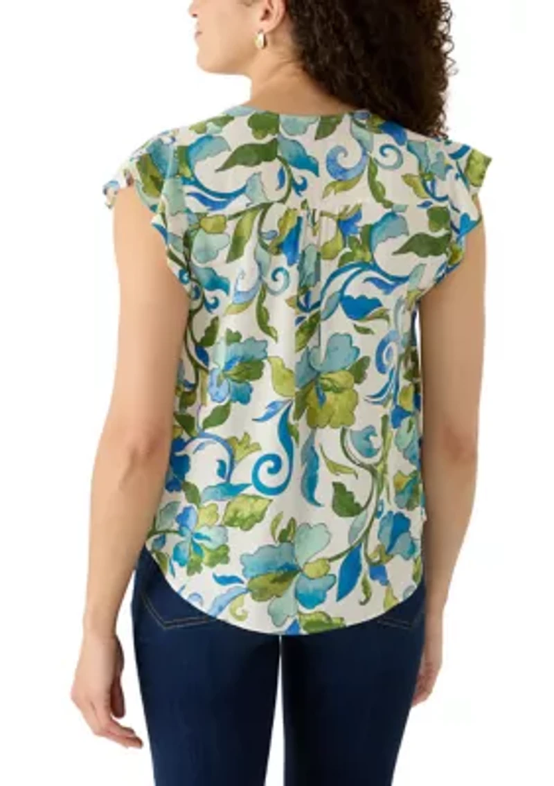 Petite V-Neck Flutter Blouse