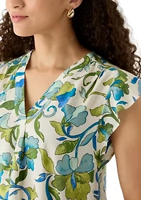 Petite V-Neck Flutter Blouse